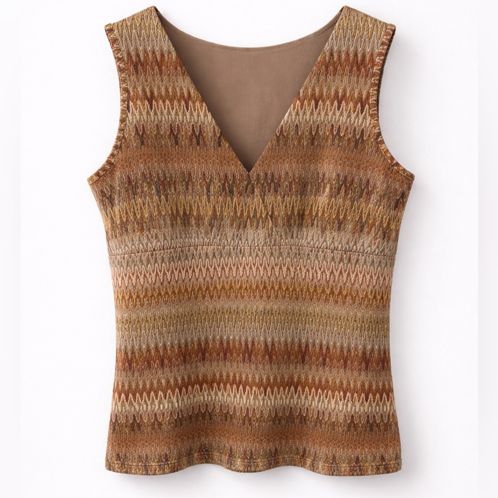 Axcess by Liz Claiborne Gold Tan Chevron Sleeveless Knit Tank, L